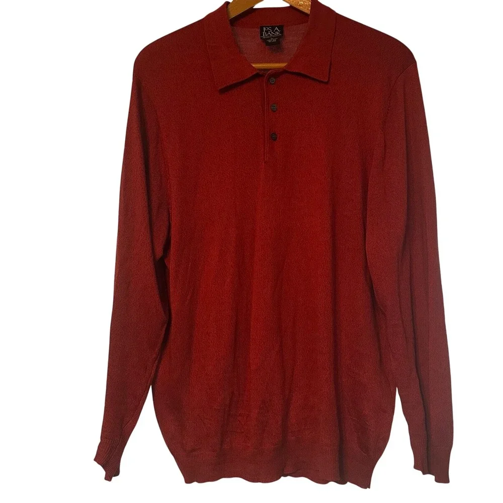 Mens Jos A Bank Signature Collection‎ Rust Sienna Silk Collared Sweater XL